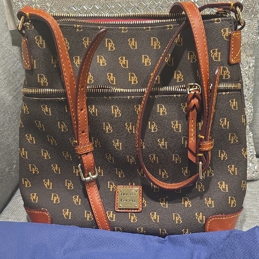 Dooney & Bourke Brown and Tan Crossbody Bag with Monogram